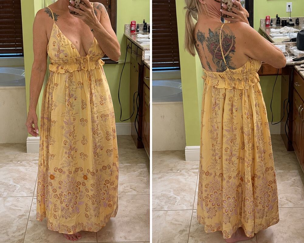 Berlook Yellow Floral Boho Maxi Dress NWT Size Small | Flowy Summer Sundress